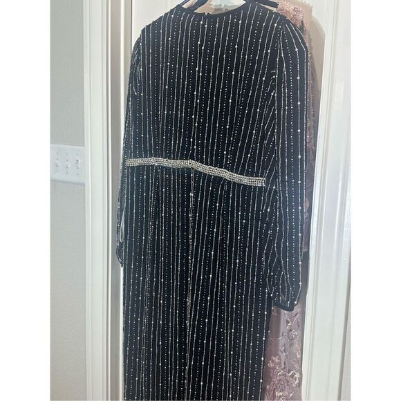Mac Duggal NWT size 16 long sleeve beaded black midi dress READ NOTES style 9362 - Picture 11 of 16